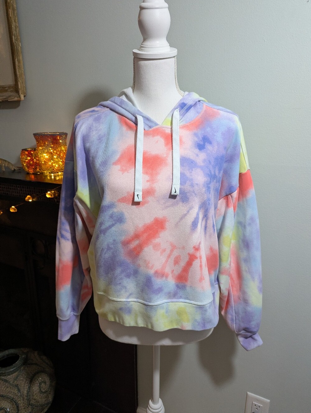 Nike Wmns Small Tie-Dye Crop Hoodie Pullover Sweatshirt Multicolor Pastel Logo